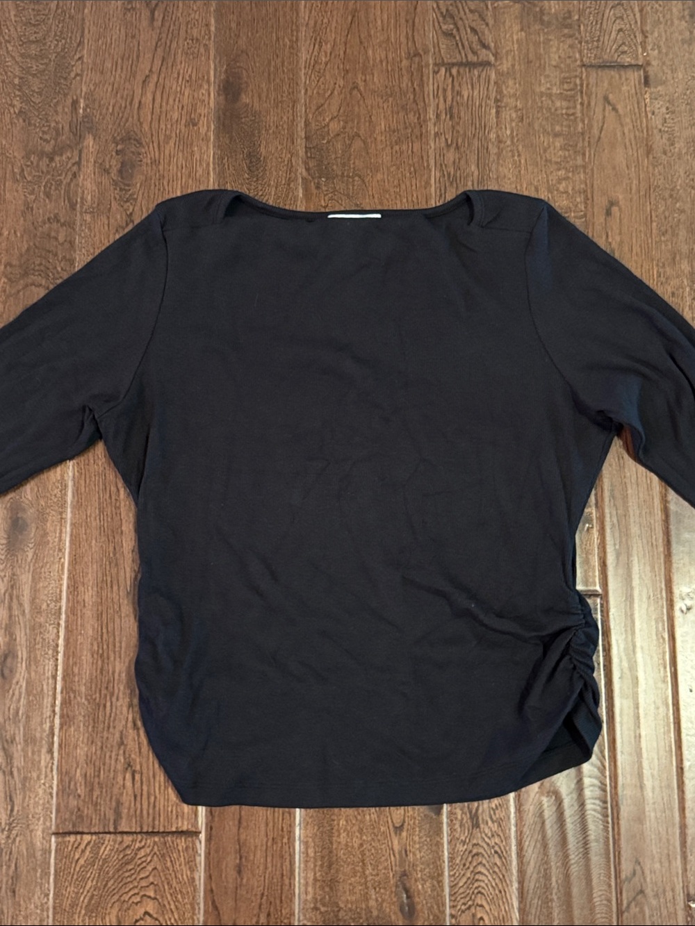 Michael Stars Black 3/4 Sleeve Side-Ruched Boatneck Top